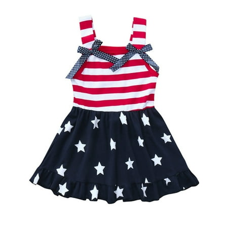 

Bebiullo 4th of July Toddler Girl Clothes Sleeveless Stripes Stars Independence Day Toddler Dress Outfits