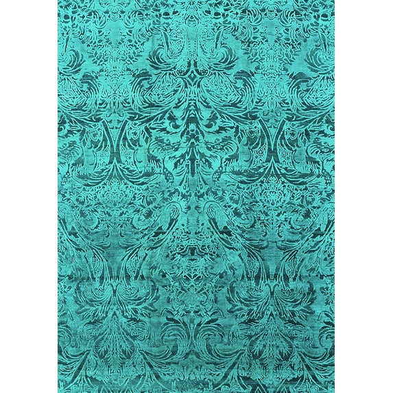 Ahgly Company Indoor Rectangle Oriental Turquoise Blue Industrial Area Rugs, 2' x 4'