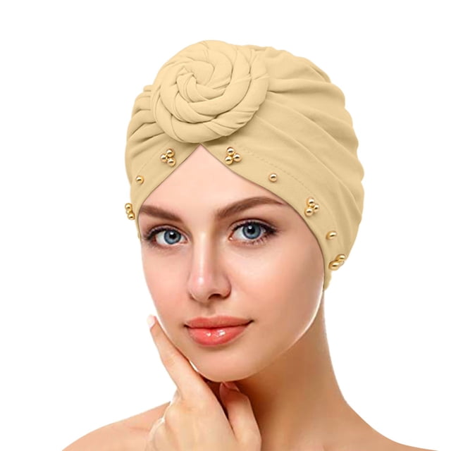Womens Fashion Elastic Solid Color Comfortable Cap Beaded Large Cap for Women