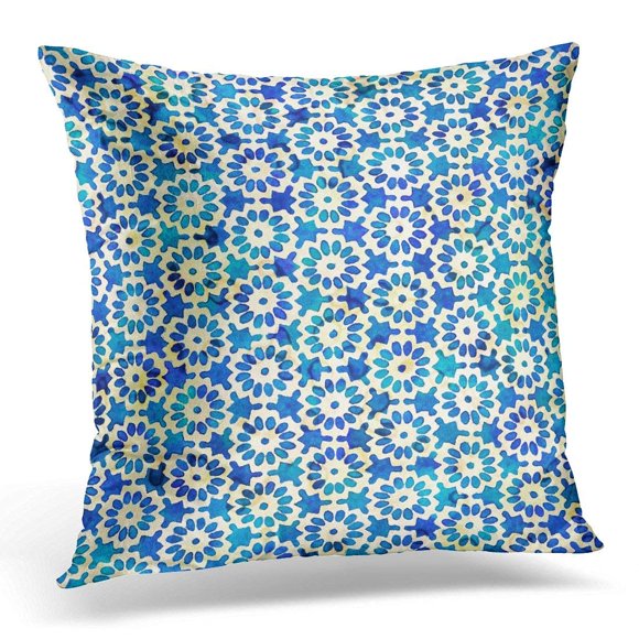 BSDHOME Native Batik Watercolor Artistic Blue and White Pattern with Flowers Snowflakes Ethnic Boho Style Tribal Pillow Case Pillow Cover 20x20 inch