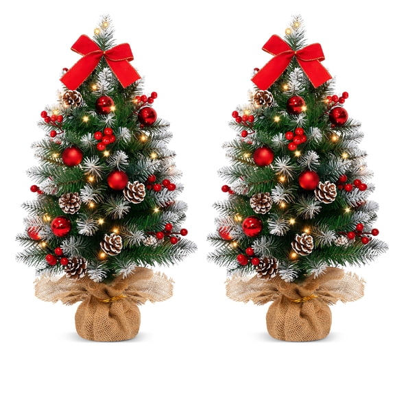 Yexmas 2PCS Pre-lit Artificial Mini Christmas Tree,24 Inch Small Tabletop Xmas Tree for Indoor Outdoor Christmas Decor
