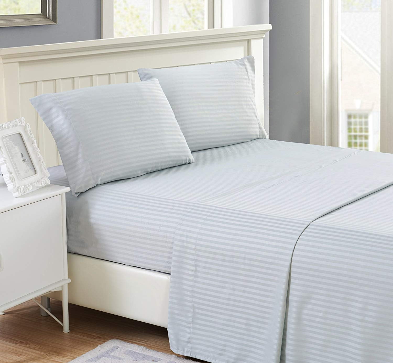 Lux Decor Collection Stripes Bed Sheet Set (King, Grey), 4 Piece Deep Pocket 1800 Series