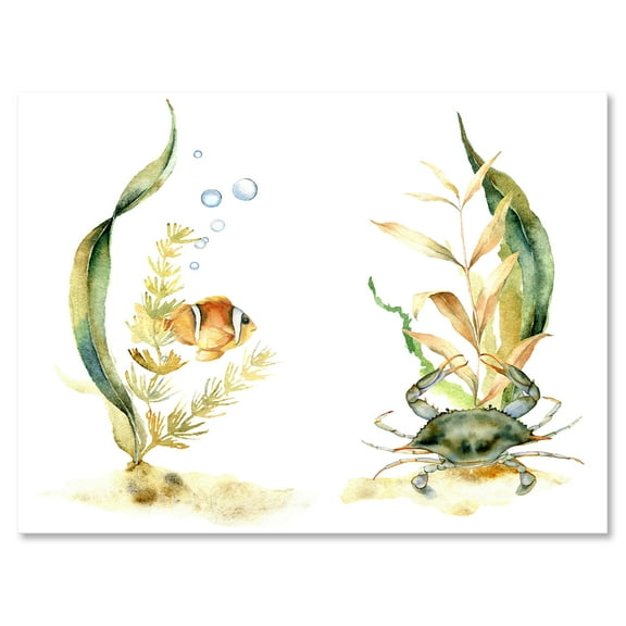Designart ' Tropical Fish With Air Bubble and Algae ' Traditional Canvas Wall Art Print