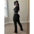thumbnail image 4 of Women's 3 Piece Workout Outfit Cropped Jacket Tank Top Flare Pants Soft Stretch Tummy Control High Waist Athletic Loungewear Set for Gym Daily Streetwear Black L, 4 of 5
