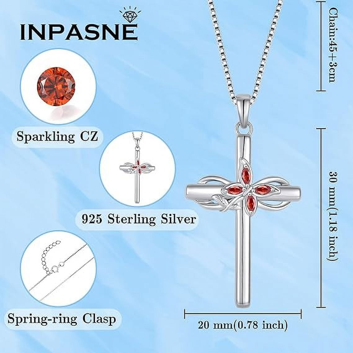 Inpasne Cross Necklace for Women 925 Sterling Silver Infinity Butterfly Garnet Necklace January Birthstone Jewelry Gifts for Women Her Mom Wife Girlfriend Daughter