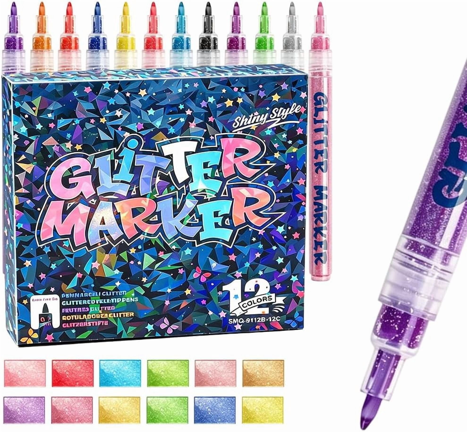 Glitter Acrylic Marker Pens 0.7mm Fine Tip Sparkly Paint for DIY Craft (24 Colors)