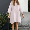 thumbnail image 2 of Mrat Women's Cotton Linen Crew Neck 3/4 Sleeve Mini Dress Casual Loose Solid Summer Flowy Dresses with Pockets S-44 Pink-a XXL, 2 of 6
