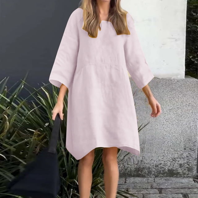Gspmoly Robes d'Été pour Femmes 2025, Femmes Décontractées à Manches Longues Unies à Col Rond Longues Robes Robes de Vacances pour Femmes Économies d'Été Liquidation