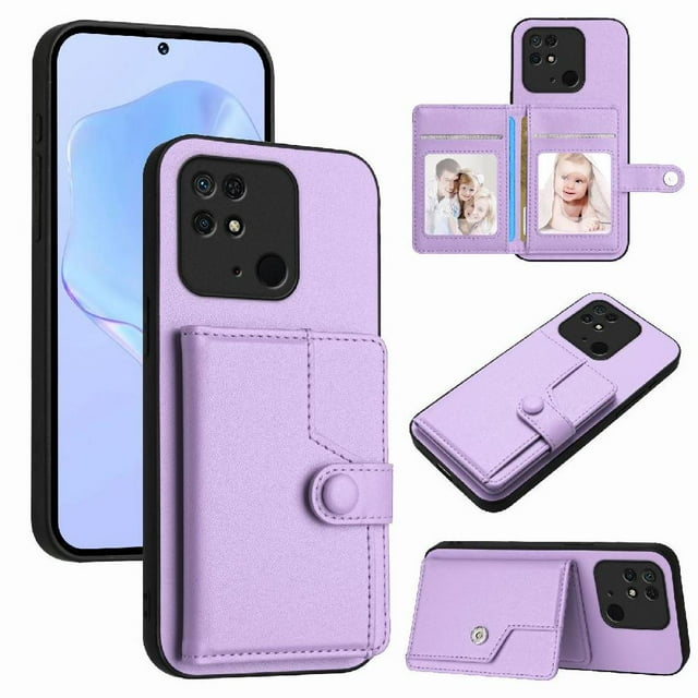 FOXDOCK Case for Xiaomi Redmi 10C RFID-Blocking Card Holder - Stylish Button Closure Design