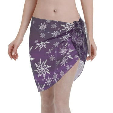 Qekee Snowflake Gradient Purple Women's Short Sarongs Cover Ups Sheer Bikini Wraps for Swimwear