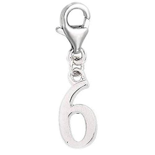 Clip on Number 6 Dangle Charm Pendant for European Clip on Charm Jewelry w/ Lobster Clasp