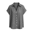thumbnail image 5 of Craaazy Women's Short Sleeve Tops Gingham Print Tie Front Collared Button Down Shirts for Casual Daily Wear, 5 of 6