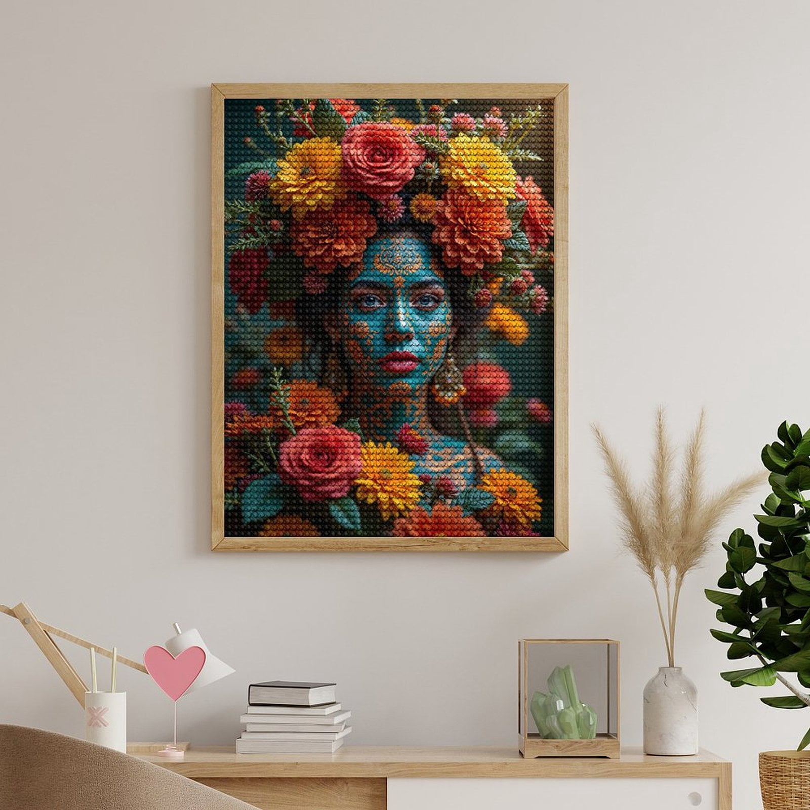 Diamond Art Kits for Adults, Floral Headpiece Face Paint Portrait 5D Diamond Painting Kits for Adults Beginners, DIY Full Drill Diamond Painting, Gem Art and Crafts 12x16