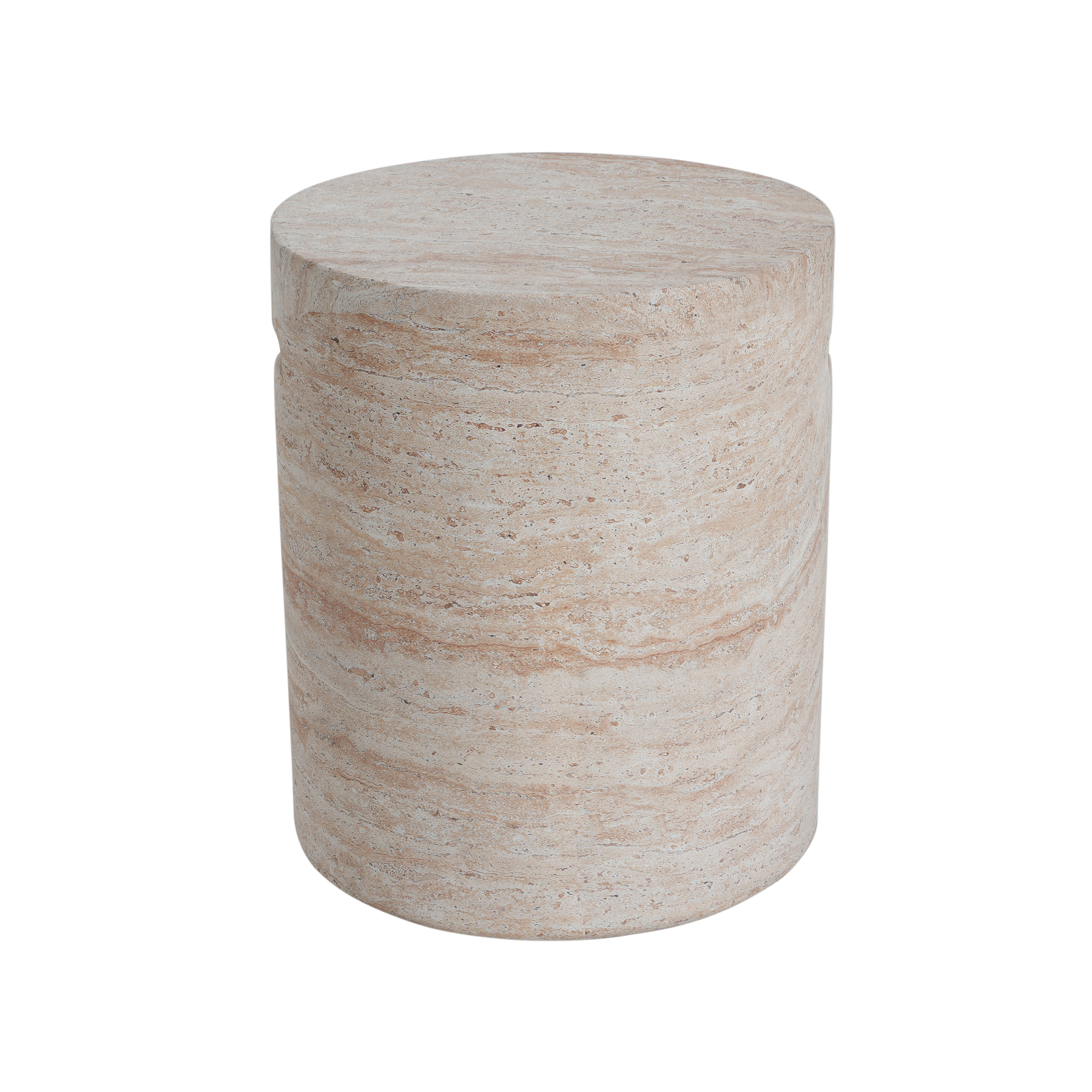 Side Table, Outdoor Indoor Lightweight Concrete Table with Side Handles for Patio Garden, Travertine Finish