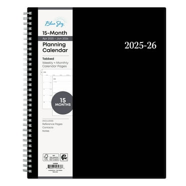Blue Sky Monthly Weekly Large (8.5" x 11") Black 15-Month (April 2025 - June 2026)