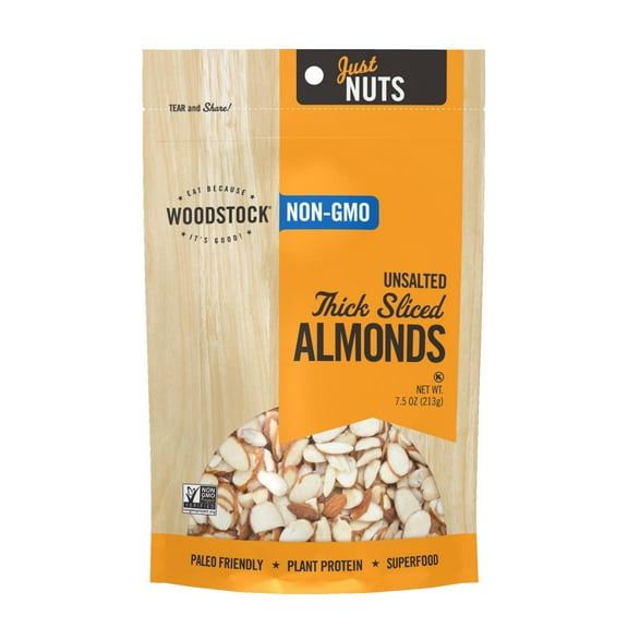 Woodstock Non-GMO Thick Sliced Almonds, Unsalted - Case of 8 - 7.5 OZ
