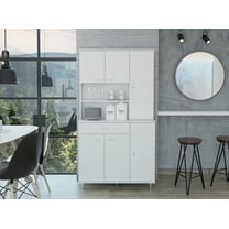 LiviNest 90-Inch Kitchen Pantry Cabinet - Two Open Shelves & Large Drawer Storage - Modern White Wood Cabinet for Studio Organization & Home Office