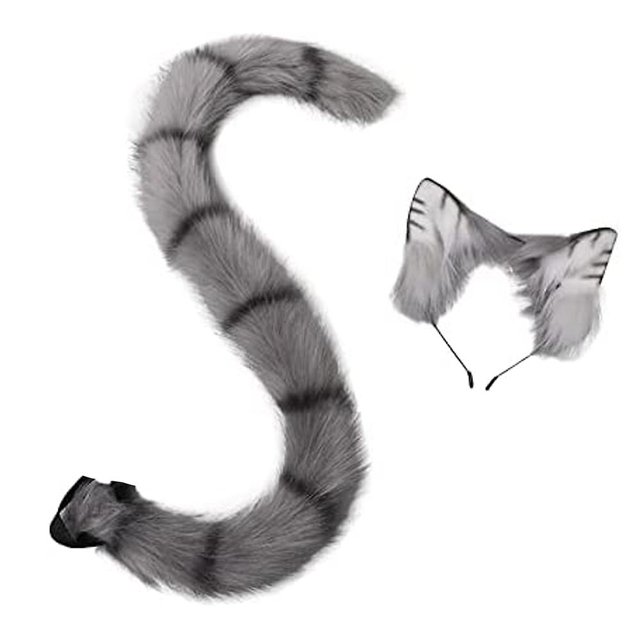 Disfraz de gato de fiesta de anime, cola de orejas de gato, 80 cm, cola de zorro, regalo para niños (cola de oreja de gato)