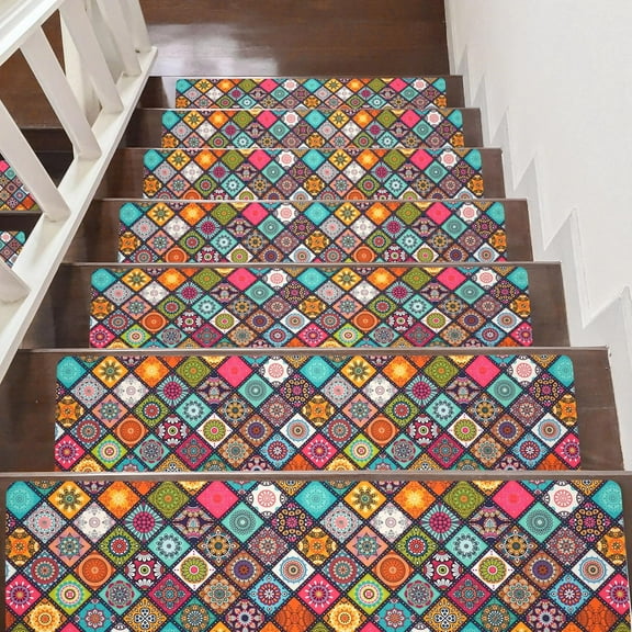 Non Slip Carpet Stair Treads for Wooden Steps Indoor, 4 Pack Bohemia Stair Runners Covers Staircase Step Rugs Stair Mats for Kids Elders and Dog