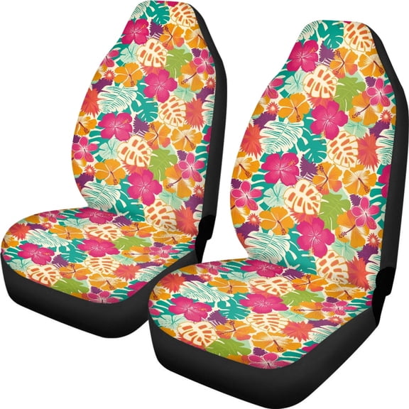 XYZCANDO Tropical Hibiscus Floral Car Seat Covers for Woman Stretchy Car Front Seat Covers Anti-Slip Waterproof, for SUV Vehicle Auto