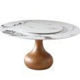 thumbnail image 6 of JERFIT 53-inch Round Dining Table with Lazy Susan, Modern Faux Marble Top, Walnut & White Finish, Space-Saving Design for Kitchen and Dining Room, 6 of 8