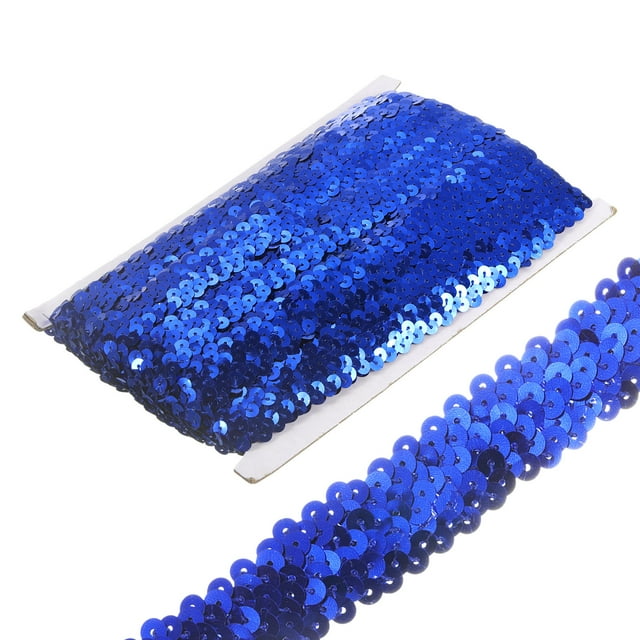 Unique Bargains 10 Yards 0.8 Inch Elastic Sequins Trim Flat Stretch Sequin Ribbon Strip, Dark Blue