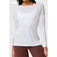 thumbnail image 4 of Womens'S Sheer Off the Shoulder Pullover Mesh Workout Long Sleeve T Shirt White L, 4 of 7