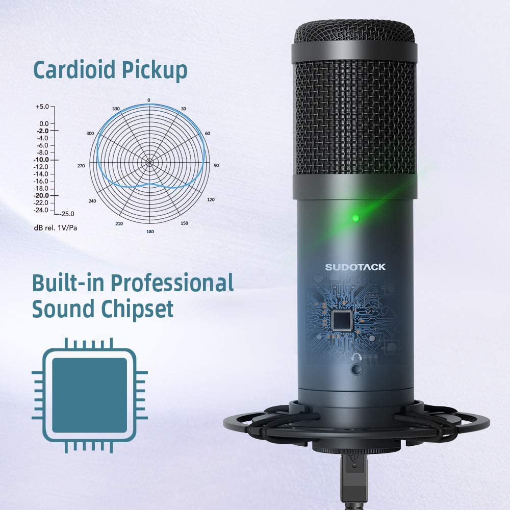 Studio Cardioid Mic for Recording Gaming Podcasting Professional Condensor Microphone Kit Zero Latency 192KHZ/24Bit Plug & Play PC Streaming Mic USB Microphone for Computer 