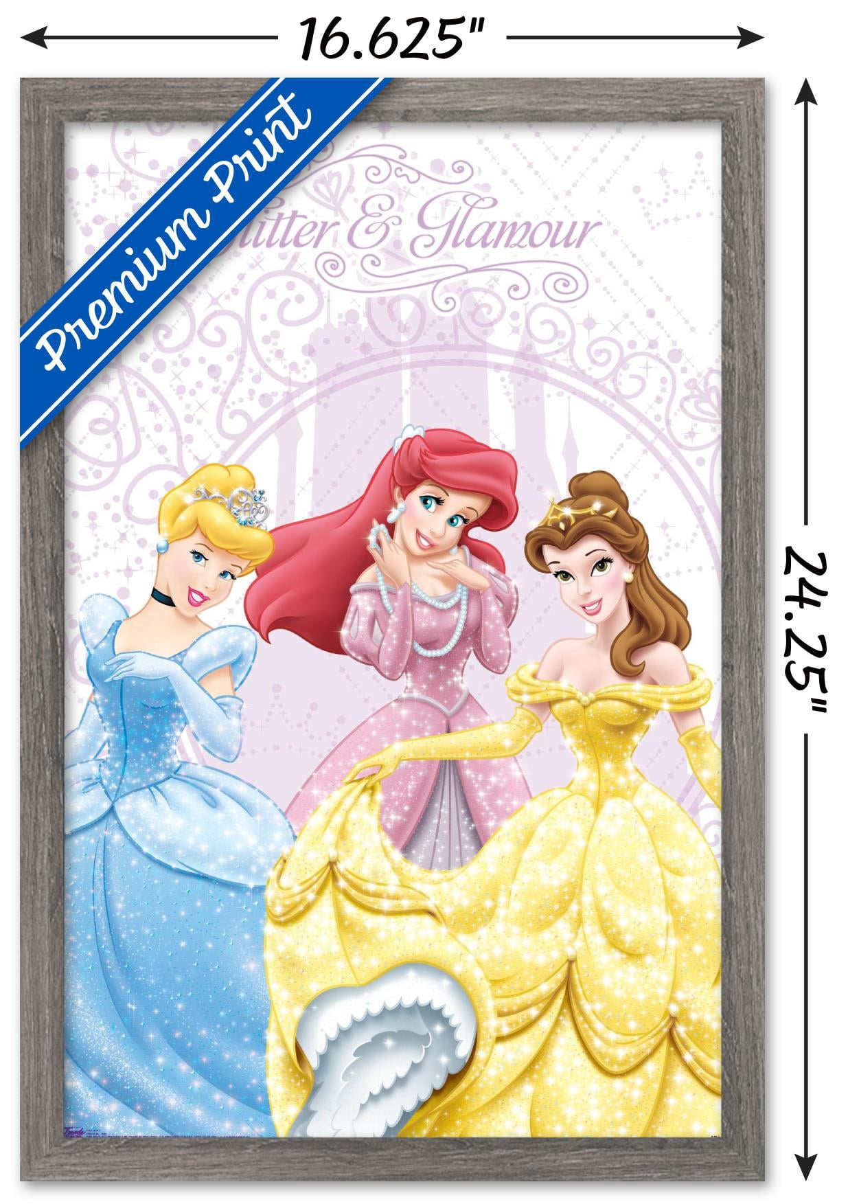 Disney Princess - Glitter and Glamour Wall Poster, 14.725" x 22.375", Framed