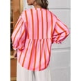 thumbnail image 4 of Blusa de Verano A Rayas con Cuello en V y Mangas Abullonadas para Mujer, Estilo Babydoll, Holgada e Informal Rosa L, 4 of 9