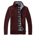 thumbnail image 4 of YYDGH Men's Stand Collar Cardigans Slim Fit Full Zipper Knit Sweater Casual Long Sleeve Plaid Jacket with Pockets Wine XXL, 4 of 9