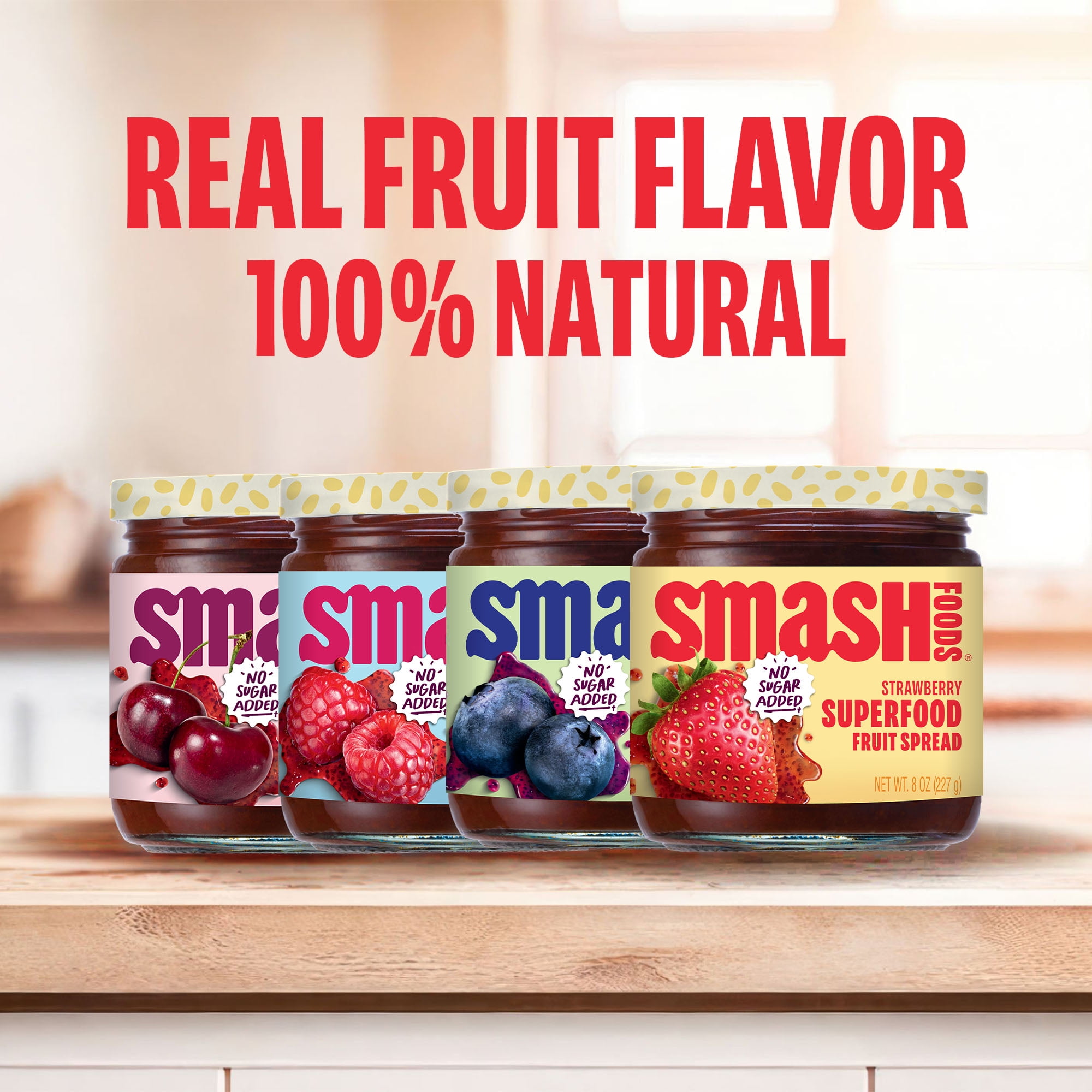 Smash Foods Jam, Originals Variety 4-Pack, No Sugar Added, Low-Calorie, Vegan