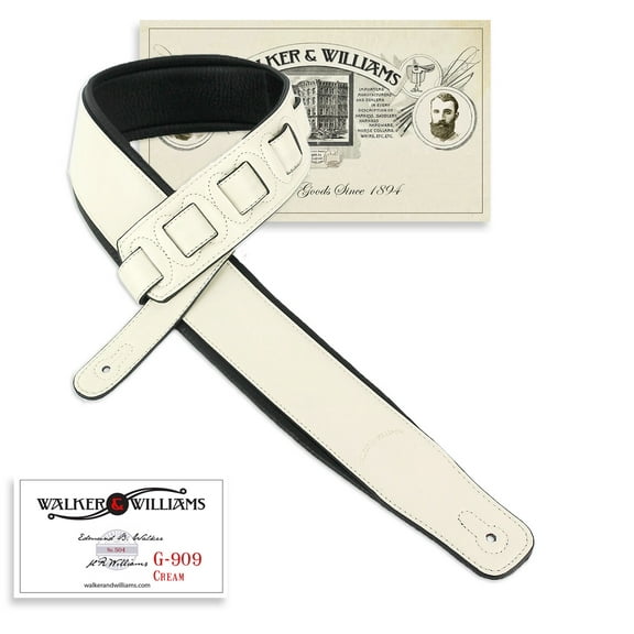 Walker & Williams G-909 Soft Natural Finish Eggshell White Padded Guitar Strap