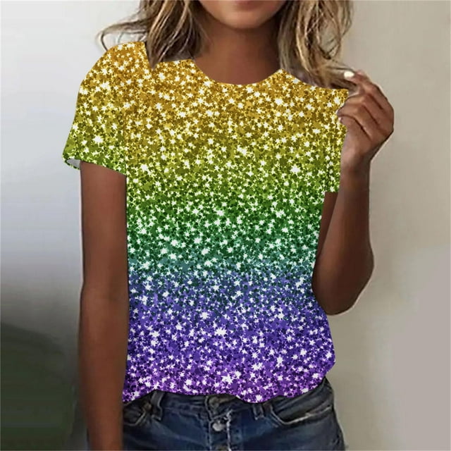RKSTN Mardi Gras Shirts for Women Oversized Crewneck Funny Carnival Graphic Short Sleeve Mardi Gras T Shirts Pullover Top Womens Casual Plus Size Round Neck Loose Fits Comfy Holiday Tee Shirts