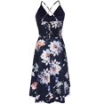thumbnail image 5 of FANCYINN Women High-low Hem Dress Spaghetti Straps Deep V Neck Floral Backless A Line Skater Cocktail Dresses with Pockets Blue M, 5 of 7