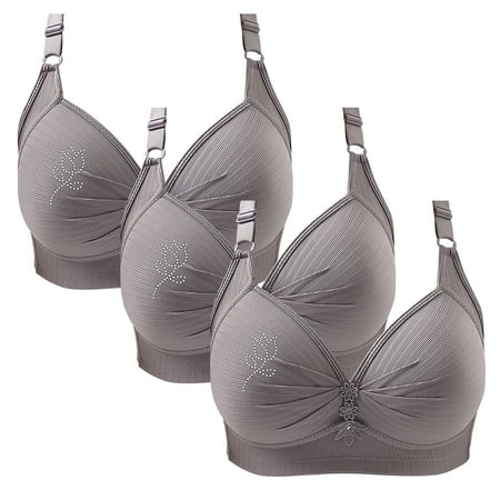 SNOWSONG Push Up Bras for WomenClearance! Wireless Bras Plain Color 3-Pack Women s Seamless Breathable Lingerie Plus Size Non-Steel Ring Bra Bras for Women Comfy Bras for Women Gray 50