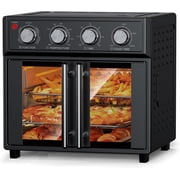PlumChef 26QT Large capacity French Double-Door Air Fryer Convection Toaster Oven, 1700W, 7 Preset Menus, 7-in-1 Multi-Function for Bake, Roast, Grill, Toast, Dehydrate Defrost, Stainless Steel,Black