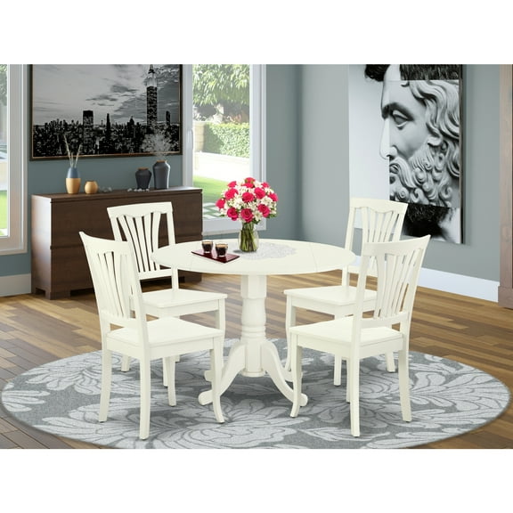 East West Furniture Dublin 5-piece Wood Dining Set with Slatted Chairs in White