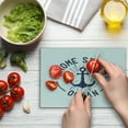 thumbnail image 4 of Anchor Cutting Board, Home Ocean Lettering on a Nautical Sketch with Worn out Background, Decorative Tempered Glass Cutting and Serving Board, Small Size, Navy Blue and White, by Ambesonne, 4 of 5
