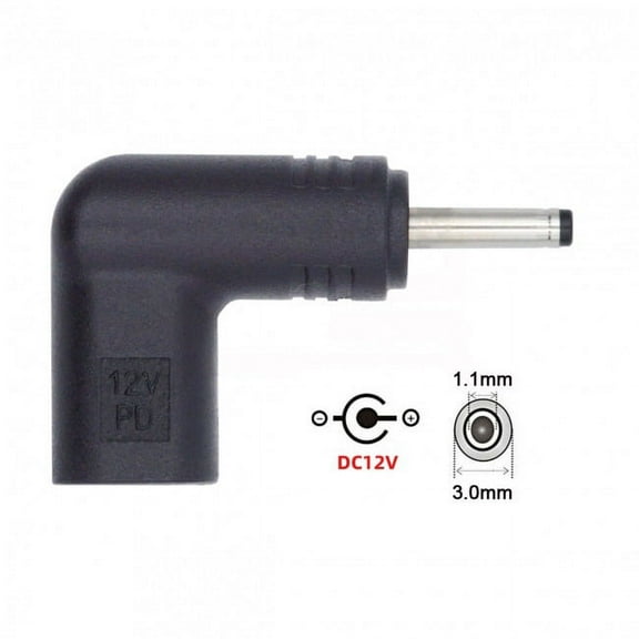JSER USB 3.1 Type C USB-C Female to DC 12V 3.0x1.1mm Plug Adapter PD Emulator Trigger 90 Degree Angled