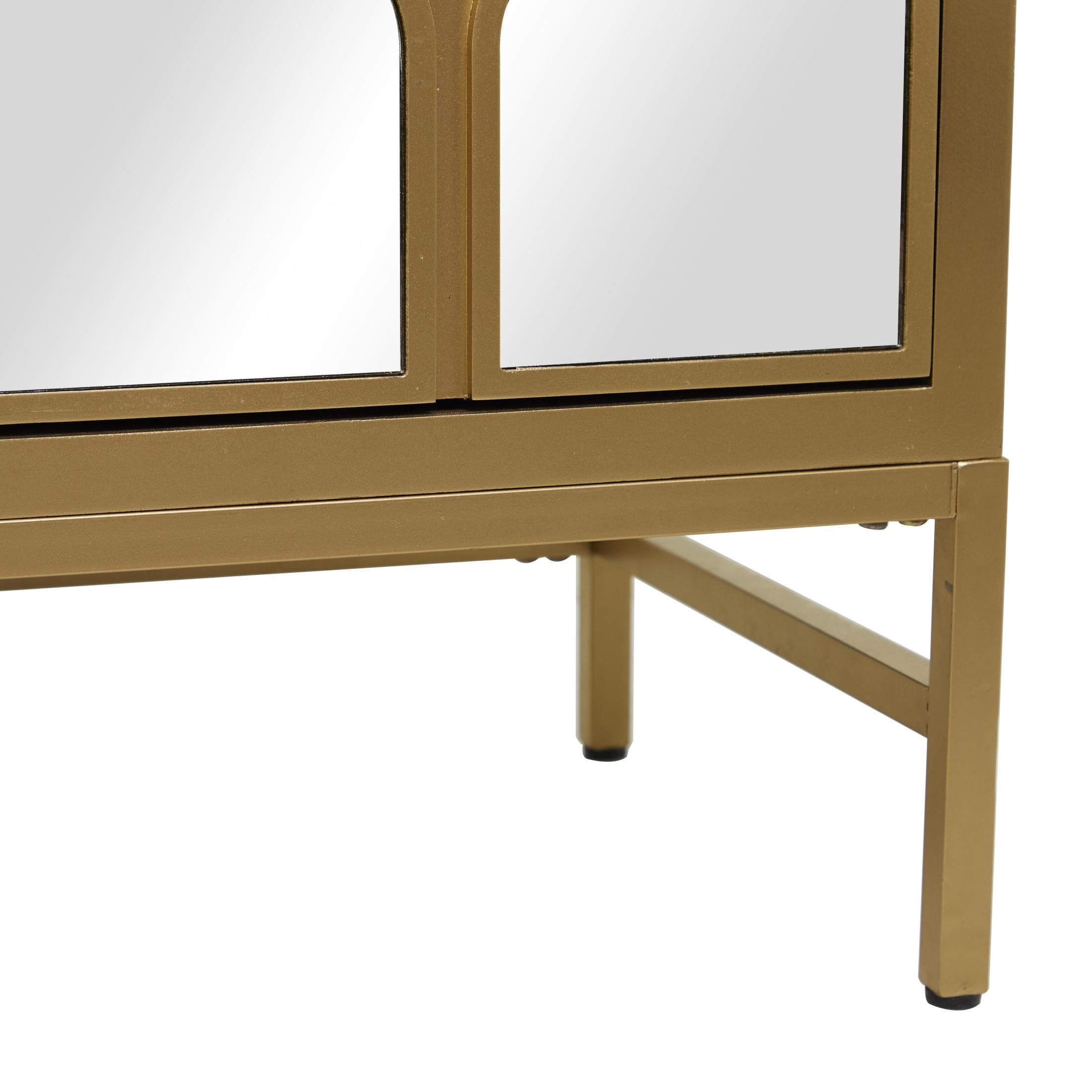 DecMode 32" x 32" Gold Wooden 3 Drawer Chest with Mirrored Front, 1-Piece