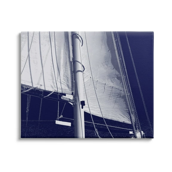 Stupell Navy Blue Nautical Boat Mast Landscape Photography Gallery Wrapped Canvas Print Wall Art