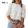thumbnail image 2 of Bubble Sleeve chiffon loose top Floral texture shirt（white）, 2 of 5