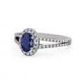 thumbnail image 2 of 0.86 Ct Oval Cut Blue Sapphire Genuine Diamond Unique Solitaire With Asscents Ring for Women 14K White Gold Size 4.5, 2 of 7