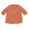 Kiara Women's Chevron Blouse 3/4 Sleeve V-Neck Top (Coral/White, Small)