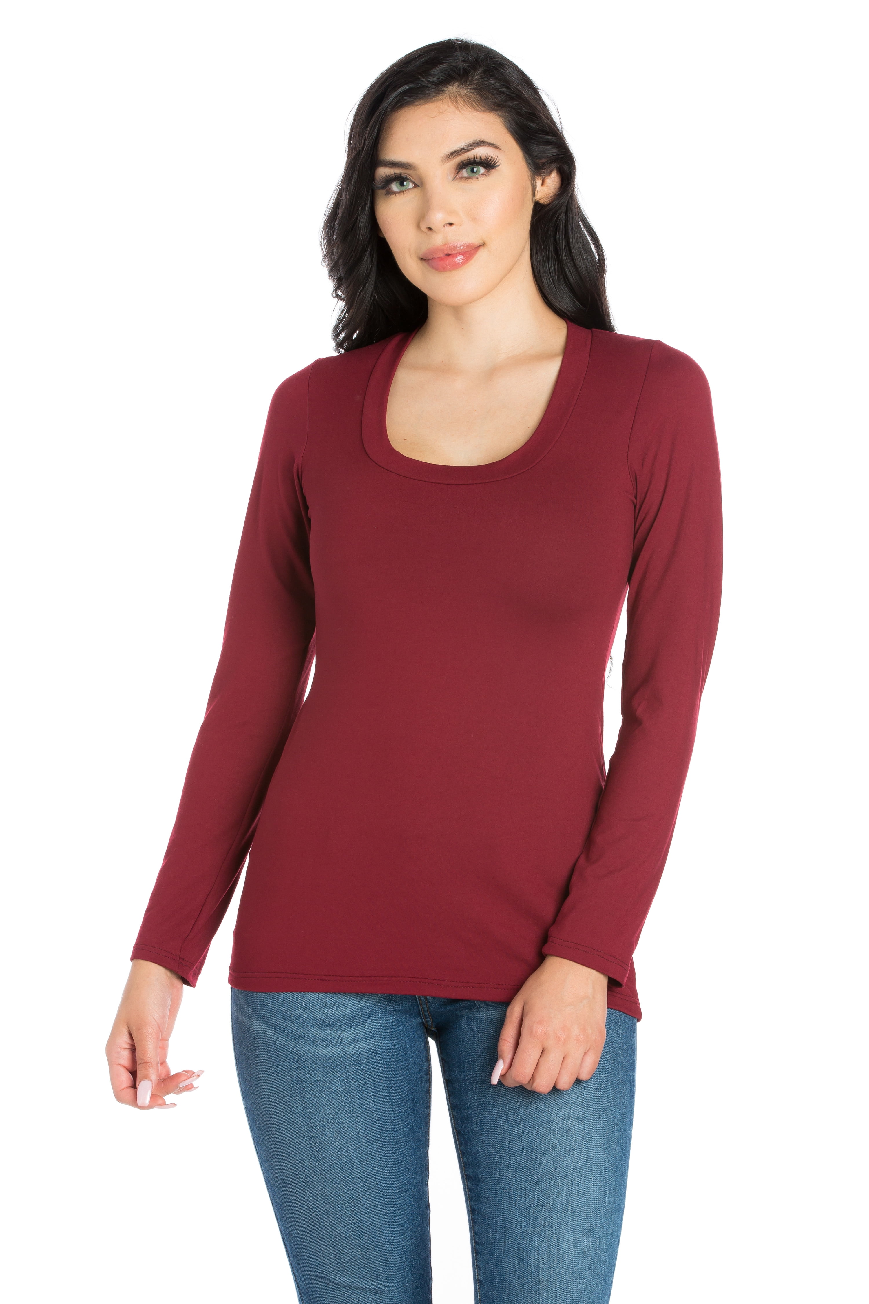 Women's Solid Long Sleeve Scoop Neck Top - Walmart.com