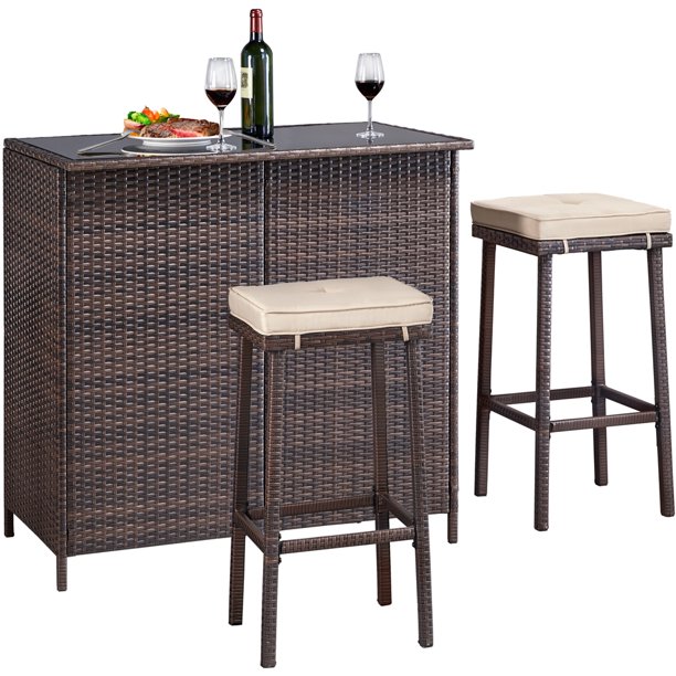 Yaheetech 3-Piece Outdoor Bar Set Rattan Wicker Patio Furniture Set ...