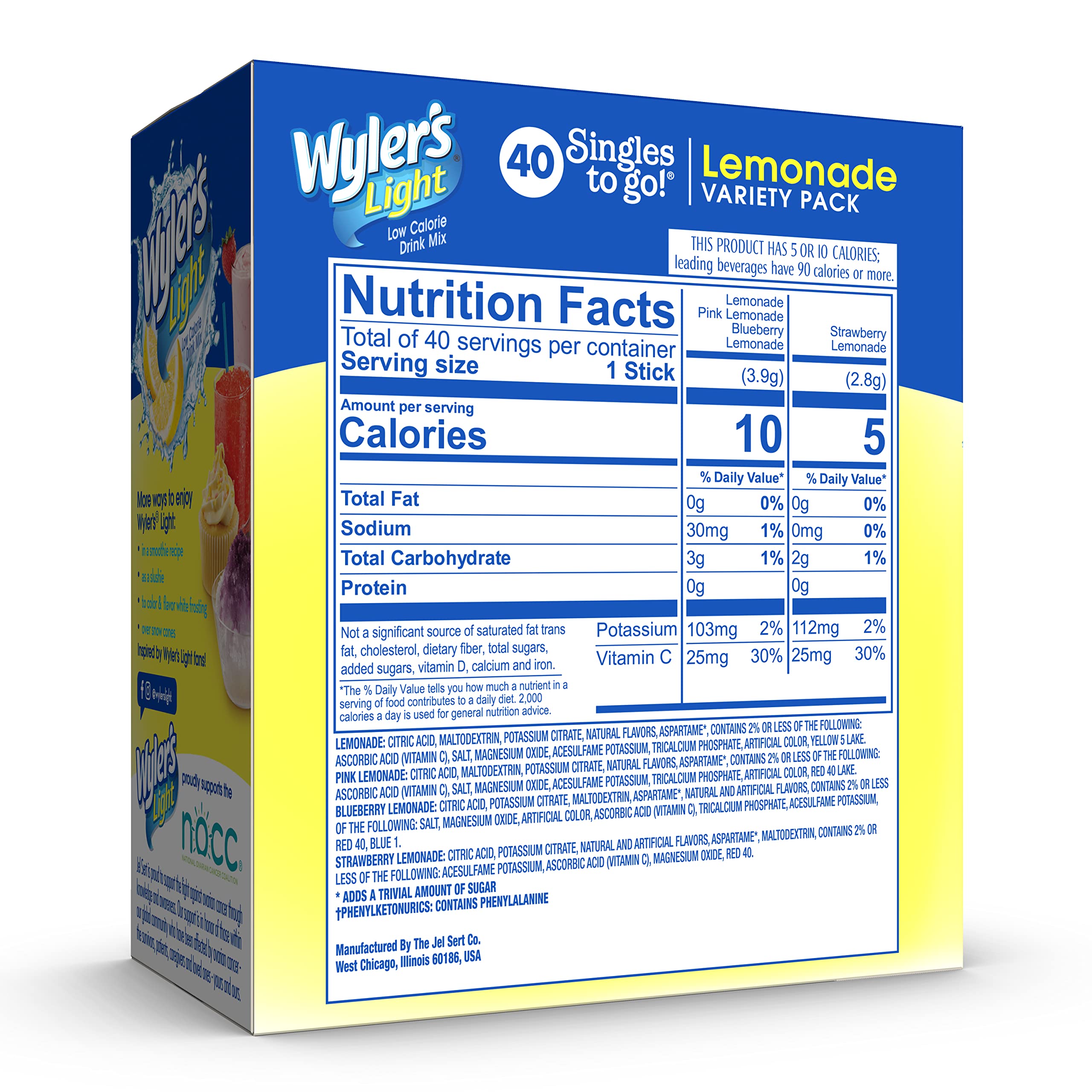 2 Pack-Wylers Light Singles To Go Powder Packets, Water Drink Mix, Variety Pack, Pink, Strawberry & Blueberry Lemonade, Sugar & Caffeine Free, On-The-Go, 40 Count