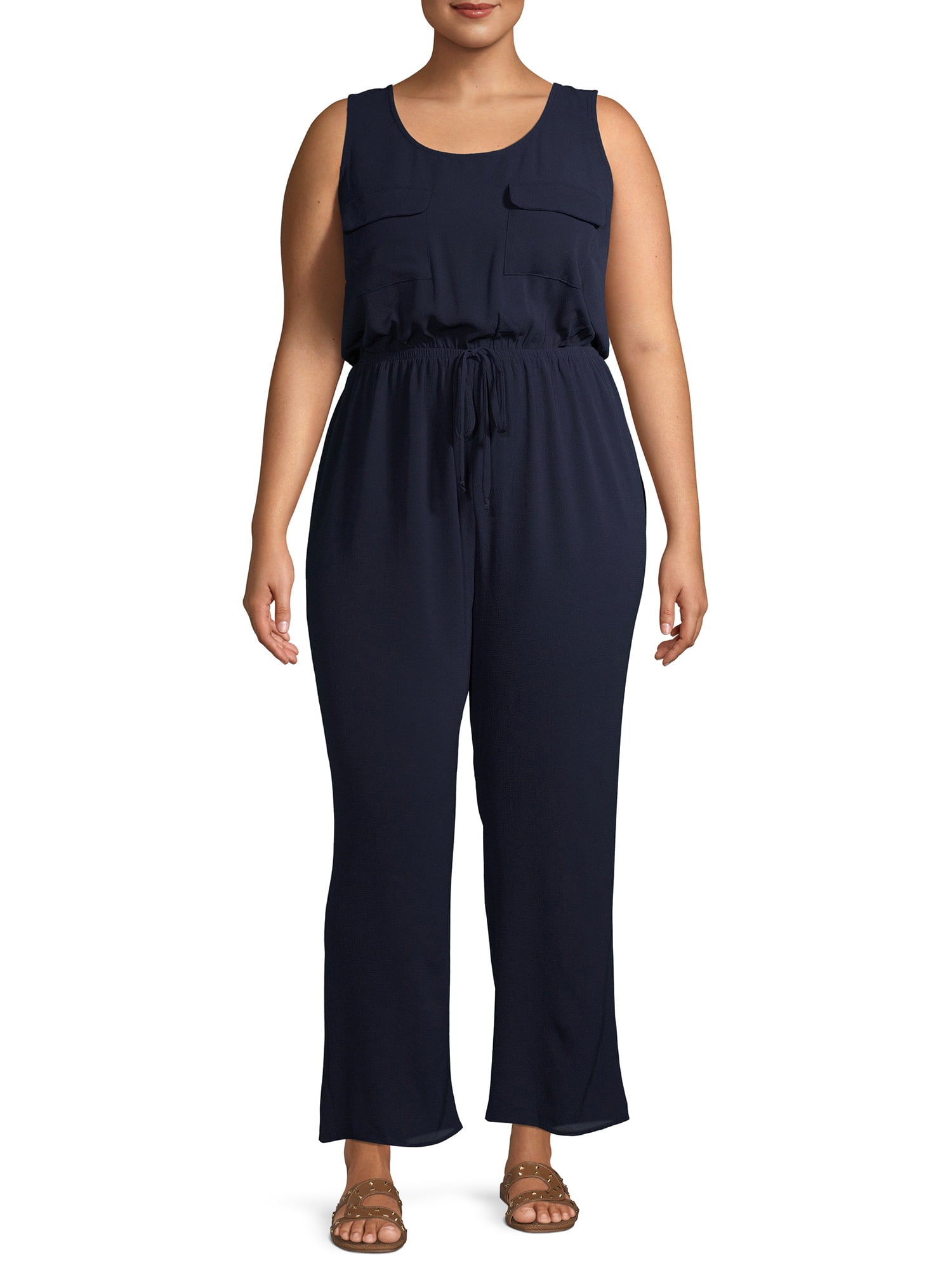 Monteau - Monteau Women's Plus Size Sleeveless Wide Leg Jumpsuit with ...