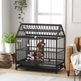 thumbnail image 3 of YKITRD 48" Large Steel Dog Crate with Wheels, Black Rolling Kennel for Dogs Up to 88 lbs, Dutch-Style Double Door, Removable Tray, Easy-Clean Pet Cage, 3 of 11